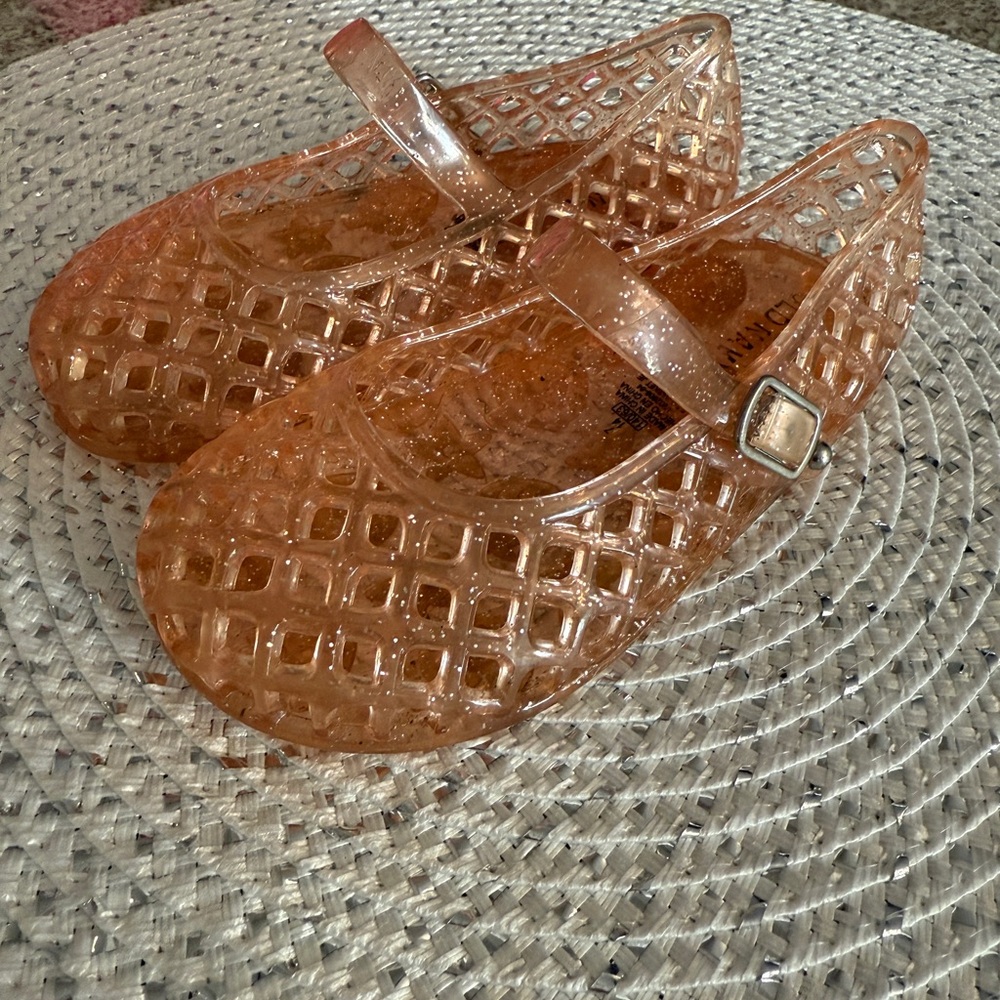 Toddler rose gold pink jelly shoe with buckle